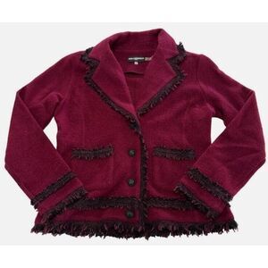 Karl Lagerfeld Blazer Womens Small Red Fringe Detail Jacket‎ Wool Blend